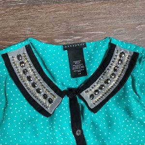 Metaphor aqua blue embellished collar tank L